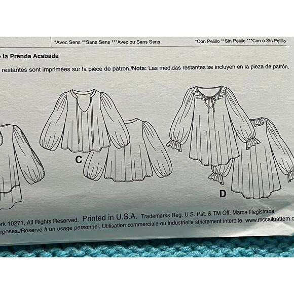 McCalls 6509 sewing pattern top tunic puff sleeve size L XL XXL - Picture 7 of 7